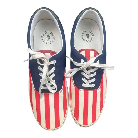 Ralph Lauren Polo “Thornton” Flag Stripe Canvas Sneakers Men’s 13D Patriotic USA - Picture 2 of 9